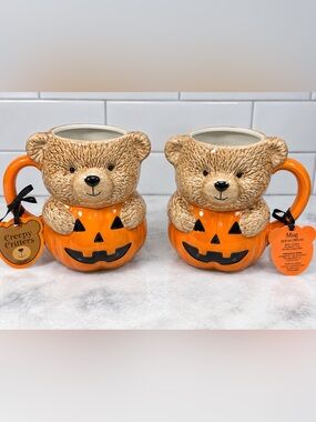 Creepy Critters Teddy Bear in Pumpkin Halloween Mug 27oz Set Of 2 NWT
